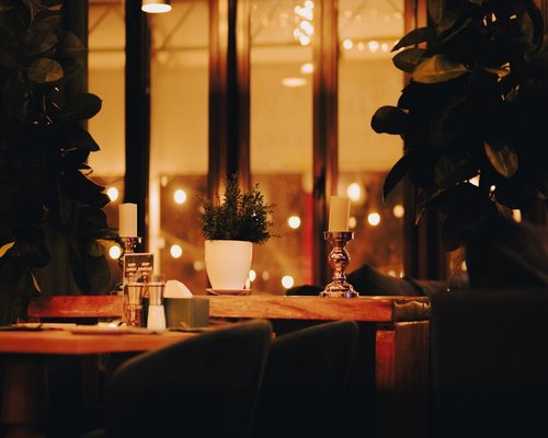 A relaxed evening setting with soft lighting